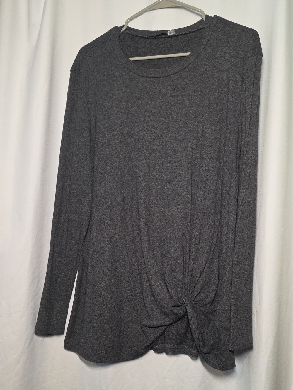 Charcoal Knot-Front Long Sleeve Top